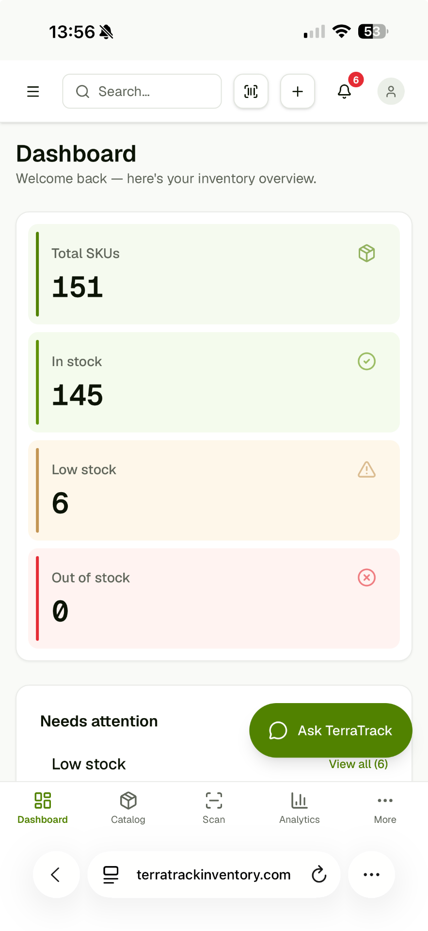 TerraTrack Dashboard screenshot